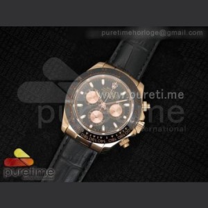 Rolex Daytona 116515 Black Dial on Black Leather Strap A7750 sku4923