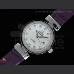 Omega De Ville Ladymatic SS White Diamond Dial on Purple Leather Strap ETA2671 sku6245